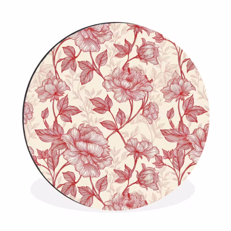 Pioenrozen - Modern - Rood Wandcirkel aluminium klein 190 -3d