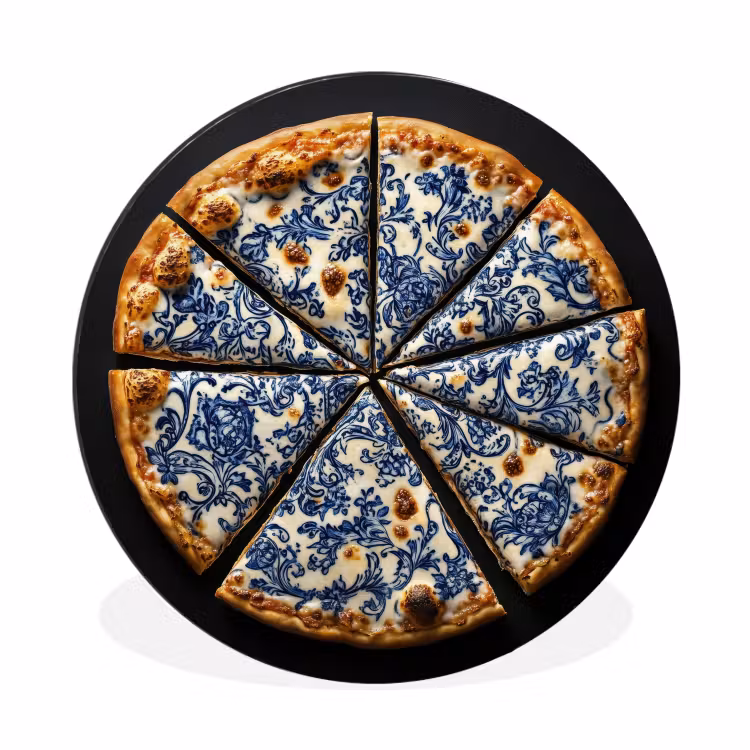 Pizza - Eten - Delftsblauw Wandcirkel aluminium klein -3d