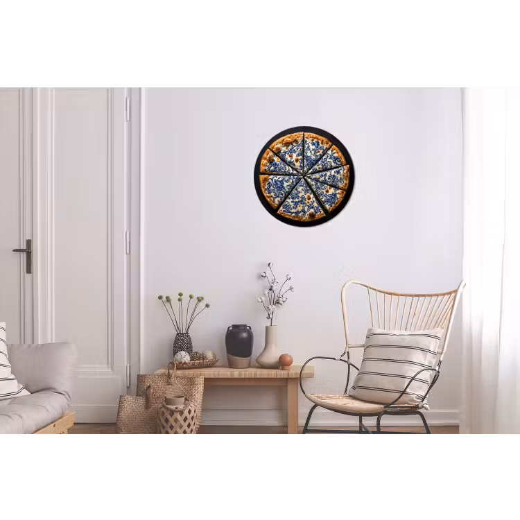 Pizza - Eten - Delftsblauw Wandcirkel aluminium klein -woonkamer