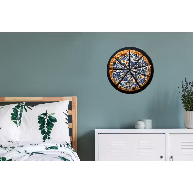 Pizza - Eten - Delftsblauw Wandcirkel aluminium klein -slaapkamer