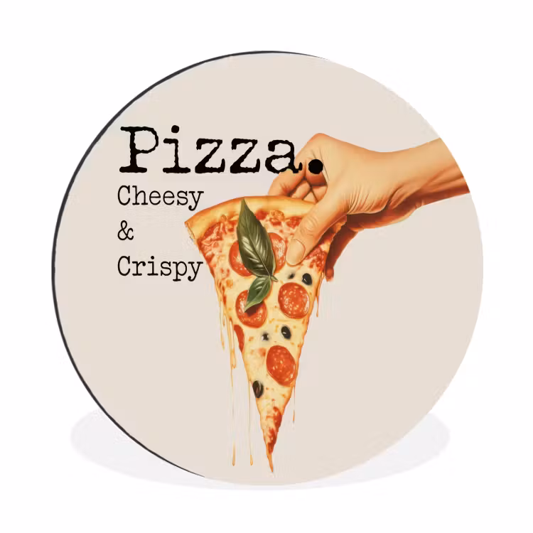 Pizza - Kaas - Pepperoni Wandcirkel aluminium klein -3d