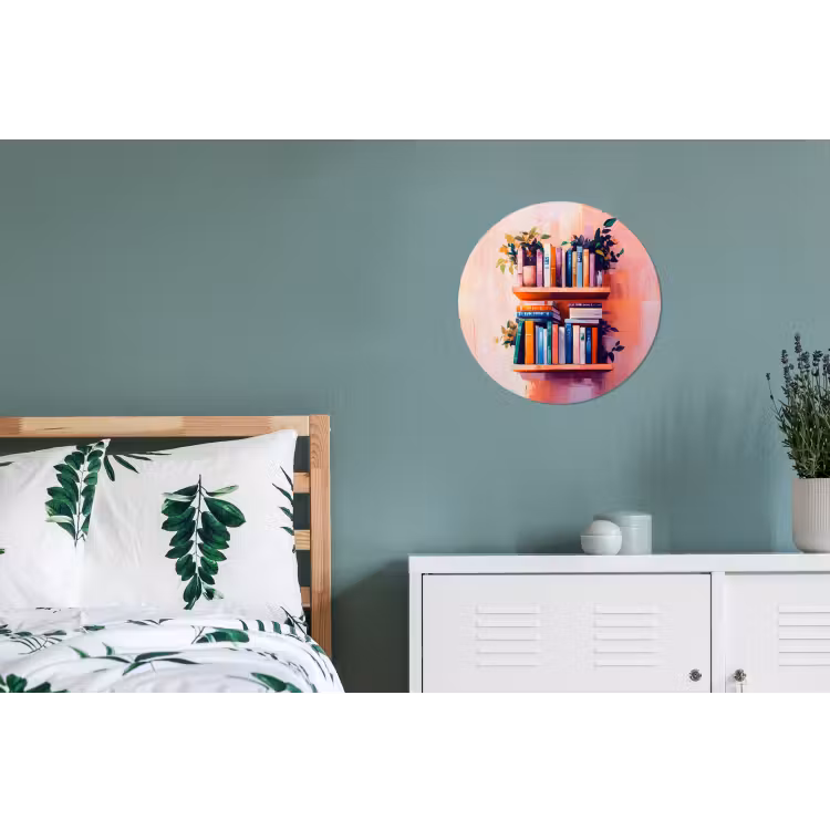 Planken - Boeken - Bladeren Wandcirkel aluminium klein -slaapkamer