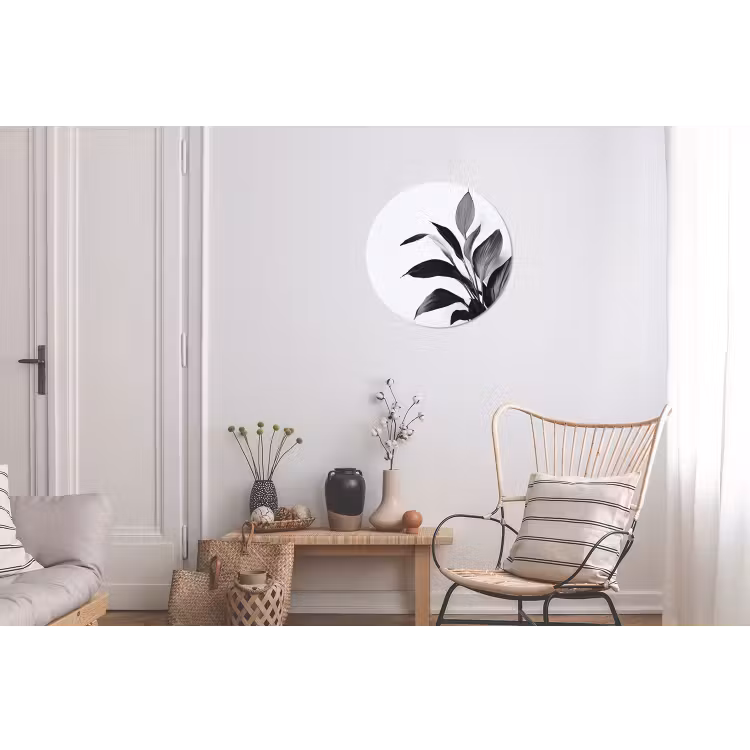 Plant - Bladeren - Minimalistisch - Zwart Wandcirkel aluminium klein -woonkamer