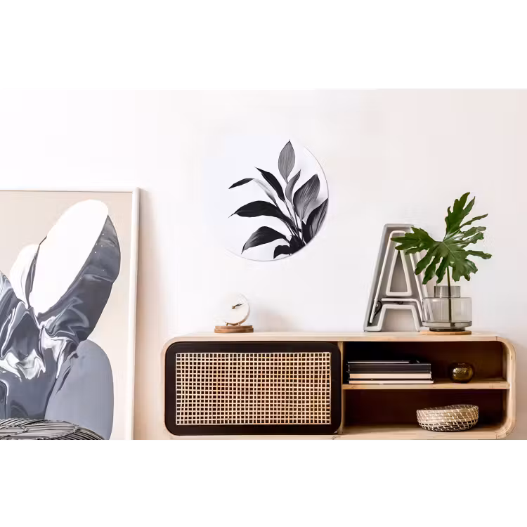Plant - Bladeren - Minimalistisch - Zwart Wandcirkel aluminium klein -kantoor