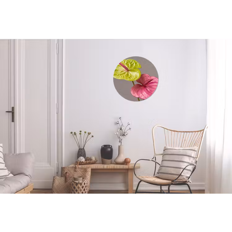 Planten - Anthurium - Groen - Roze Wandcirkel aluminium klein -woonkamer