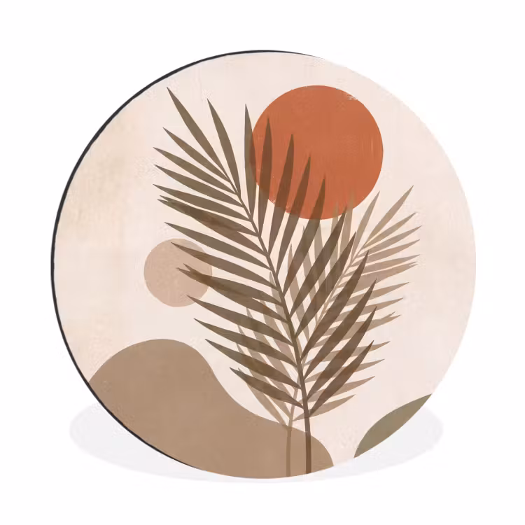 Planten - Bladeren - Abstract - Modern - Beige Wandcirkel aluminium klein -3d