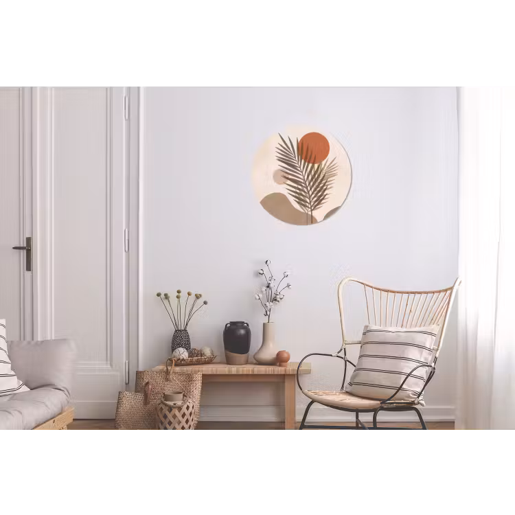 Planten - Bladeren - Abstract - Modern - Beige Wandcirkel aluminium klein -woonkamer