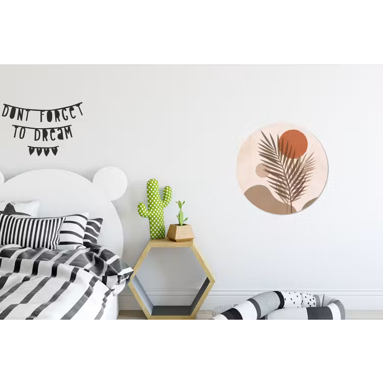 Planten - Bladeren - Abstract - Modern - Beige Wandcirkel aluminium klein -kinderkamer