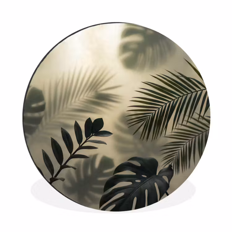 Planten - Bladeren - Schaduwen - Groen - Modern Wandcirkel aluminium klein -3d