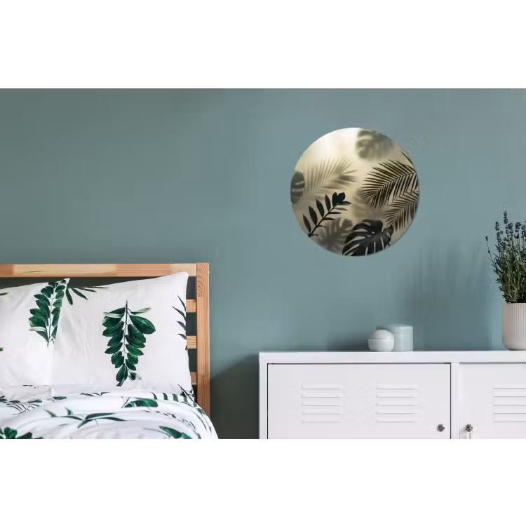 Planten - Bladeren - Schaduwen - Groen - Modern Wandcirkel aluminium klein -slaapkamer