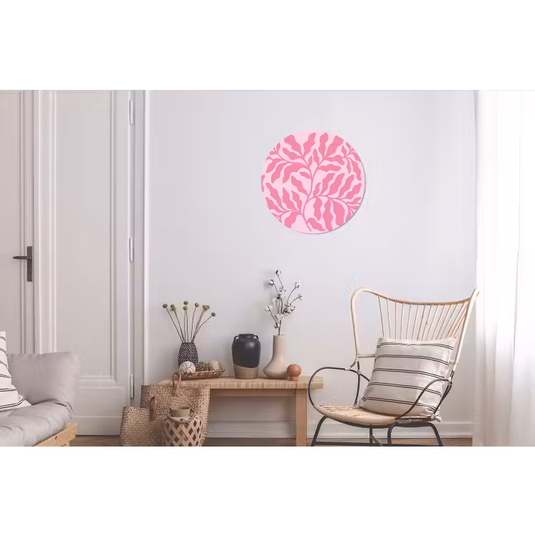 Planten - Organisch - Abstract - Modern - Roze Wandcirkel aluminium klein -woonkamer