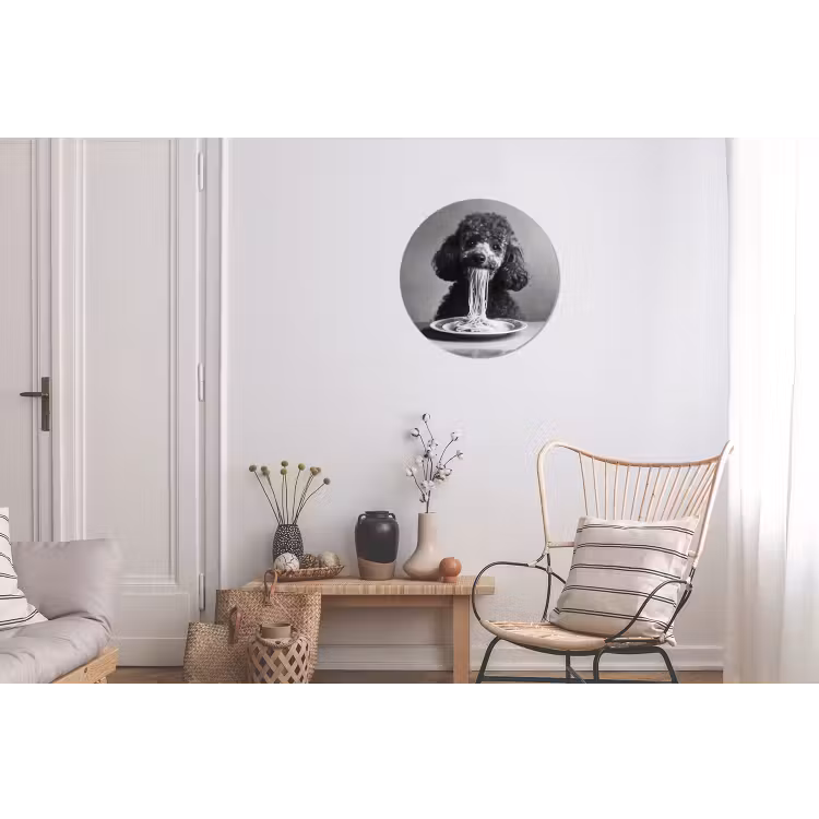 Poedel - Hond - Zwart - Wit - Schattig - Pasta Wandcirkel aluminium klein -woonkamer