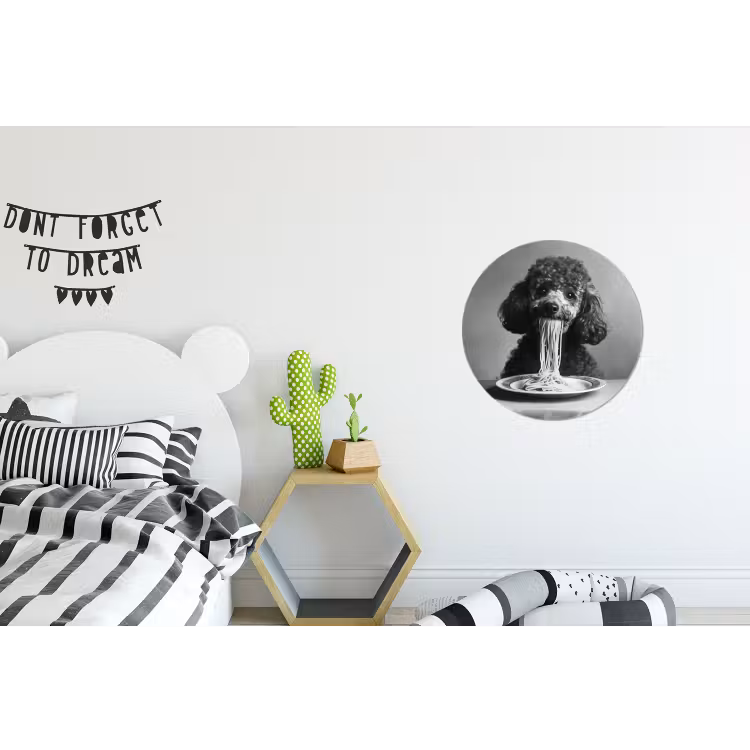 Poedel - Hond - Zwart - Wit - Schattig - Pasta Wandcirkel aluminium klein -kinderkamer