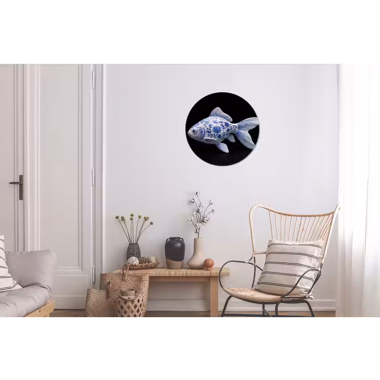 Porselein - Goudvis - Delfts - Blauw Wandcirkel aluminium klein -woonkamer