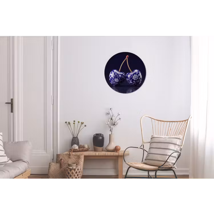 Porselein- Kersen - Delfts - Blauw Wandcirkel aluminium klein -woonkamer