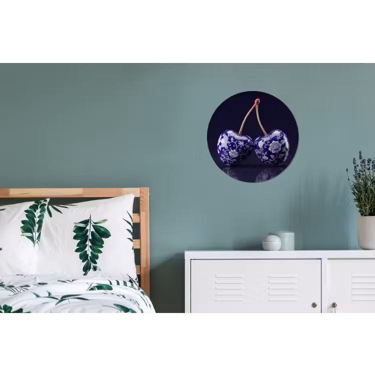 Porselein- Kersen - Delfts - Blauw Wandcirkel aluminium klein -slaapkamer