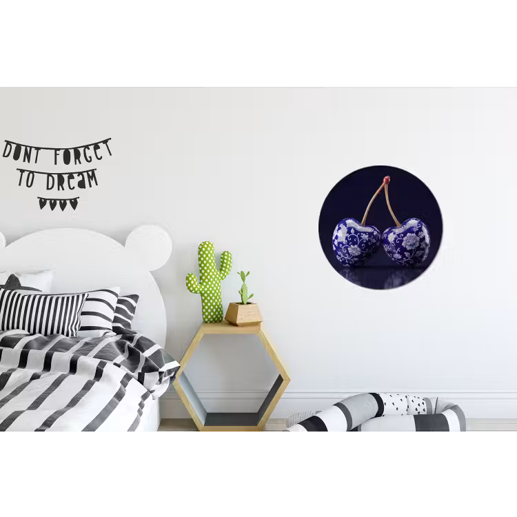 Porselein- Kersen - Delfts - Blauw Wandcirkel aluminium klein -kinderkamer