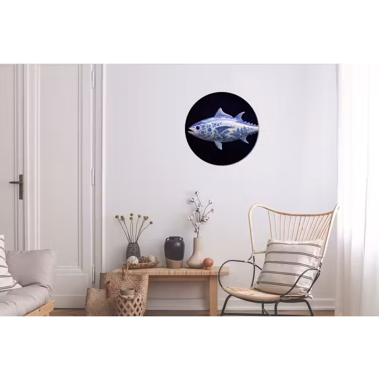 Porselein - Tonijn - Delfts - Blauw Wandcirkel aluminium klein -woonkamer