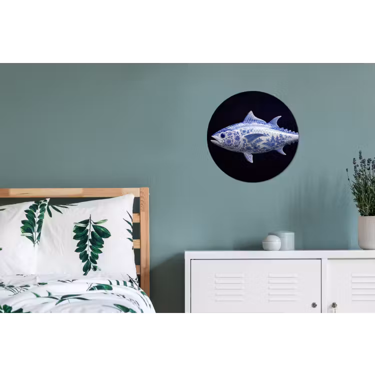 Porselein - Tonijn - Delfts - Blauw Wandcirkel aluminium klein -slaapkamer