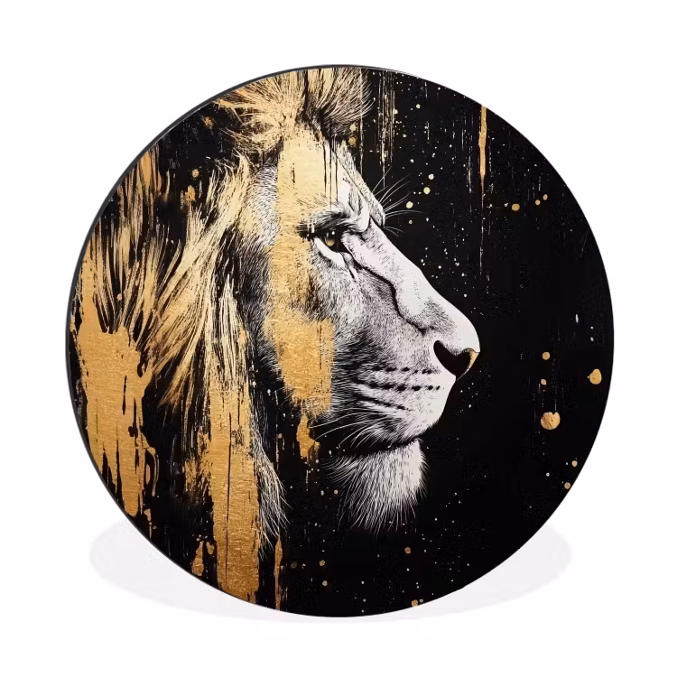 Portret - Leeuw - Abstract - Goud Wandcirkel aluminium klein -3d