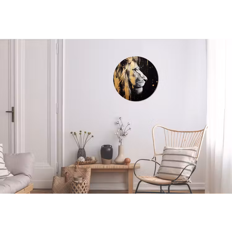Portret - Leeuw - Abstract - Goud Wandcirkel aluminium klein -woonkamer