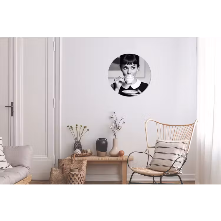 Portret - Thee - Vrouw Wandcirkel aluminium klein -woonkamer