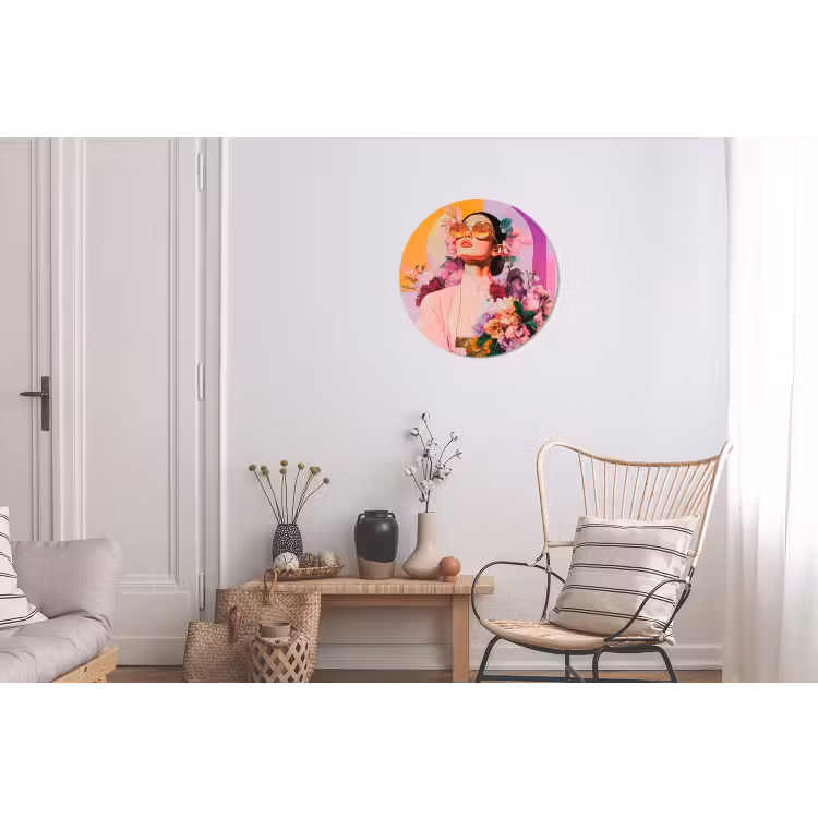 Portret - Vrouw - Abstract - Bloemen Wandcirkel aluminium klein -woonkamer