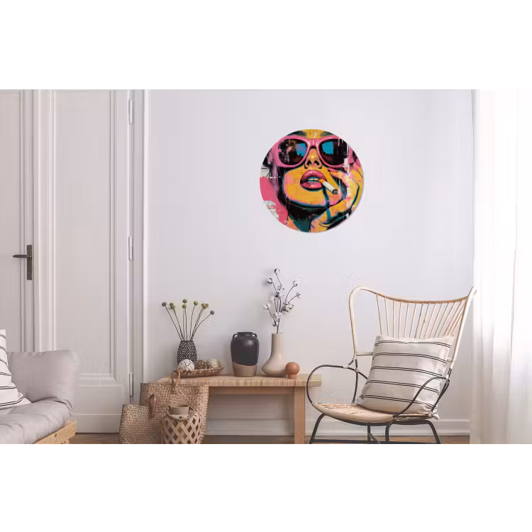 Portret - Vrouw - Abstract - Zonnebril Wandcirkel aluminium klein -woonkamer