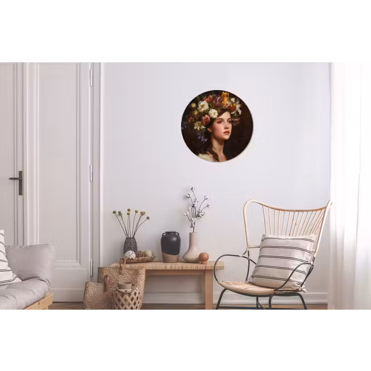 Portret - Vrouw - Bloemen Wandcirkel aluminium klein -woonkamer