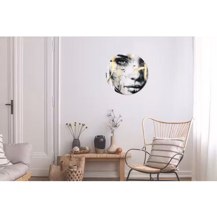 Portret - Vrouw - Penseelstreken - Goud Wandcirkel aluminium klein -woonkamer
