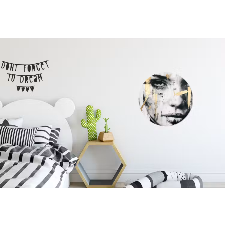 Portret - Vrouw - Penseelstreken - Goud Wandcirkel aluminium klein -kinderkamer