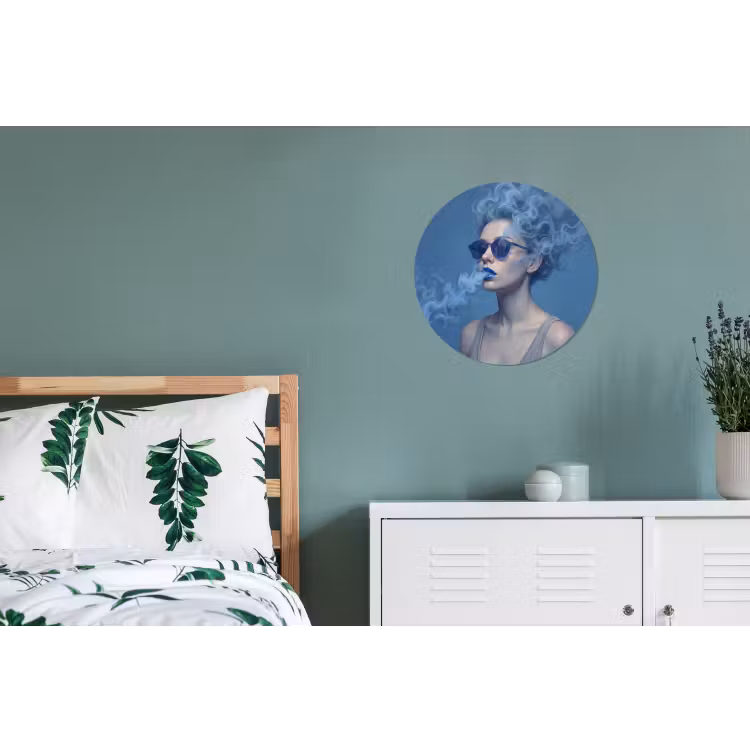 Portret - Zonnebril - Rook - Abstract - Blauw Wandcirkel aluminium klein -slaapkamer