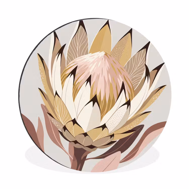 Protea - Bloem - Botanisch - Beige Wandcirkel aluminium klein -3d