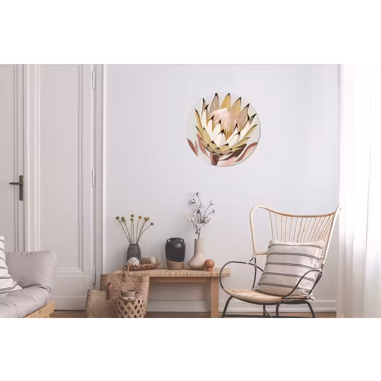 Protea - Bloem - Botanisch - Beige Wandcirkel aluminium klein -woonkamer