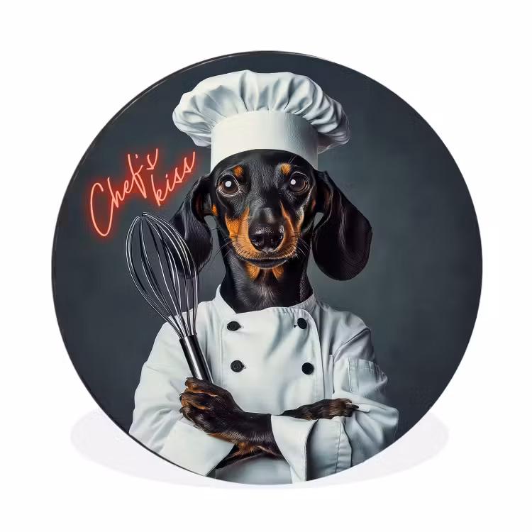 Quote - Neon - Hond - Kokskleding Wandcirkel aluminium klein -3d