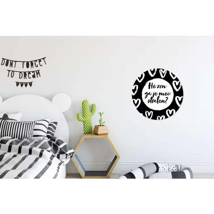 Quotes - Hé zon, ga je mee stralen? - Tekst - Zon - Zomer Wandcirkel aluminium klein -kinderkamer