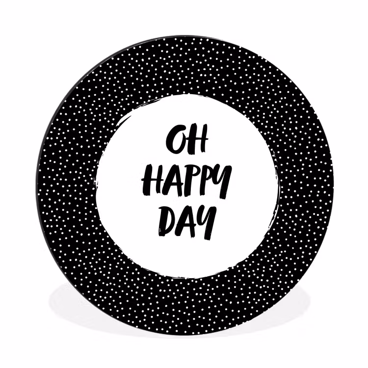 Quotes - Tekst - Oh happy day - Geluk Wandcirkel aluminium klein -3d