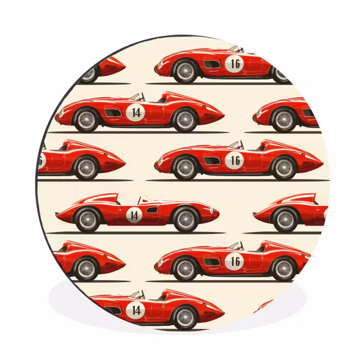 Raceauto - Retro - Rood Wandcirkel aluminium klein 190 -3d