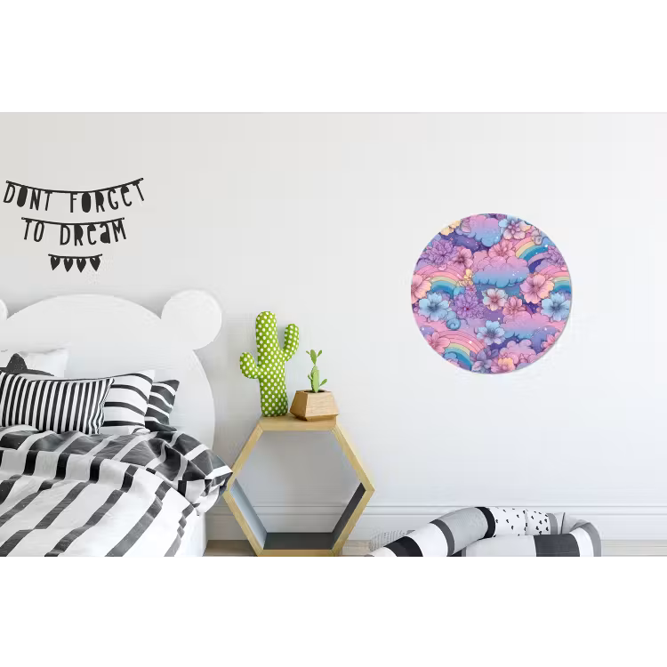Regenbogen - Bloemen - Kleurrijk - Wolken Wandcirkel aluminium klein -kinderkamer