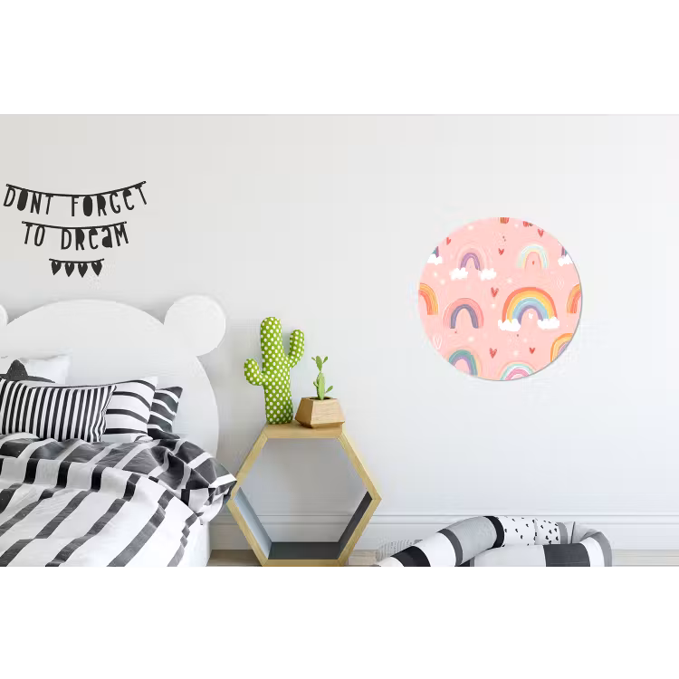 Regenboog - Patroon - Pastel - Handgetekend Wandcirkel aluminium klein -kinderkamer