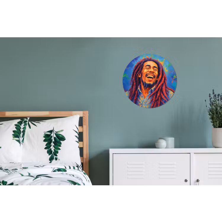 Regenboogkleuren - Man - schilderij Wandcirkel aluminium klein -slaapkamer
