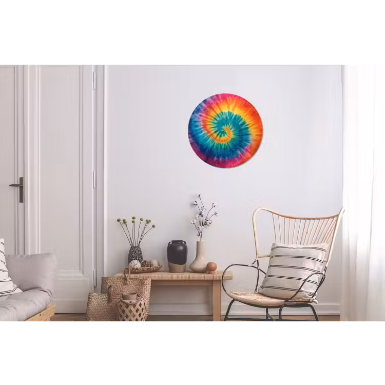 Regenboogkleuren - Tie dye - Wandcirkel aluminium klein -woonkamer