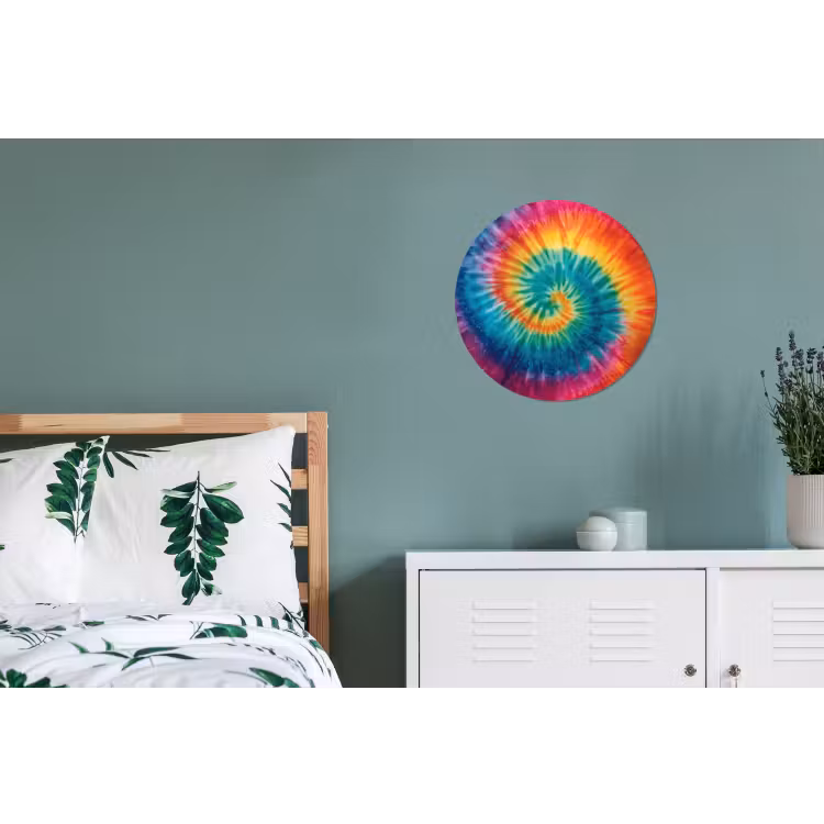 Regenboogkleuren - Tie dye - Wandcirkel aluminium klein -slaapkamer