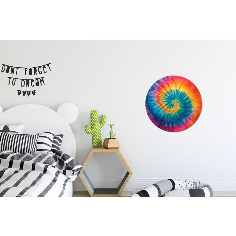 Regenboogkleuren - Tie dye - Wandcirkel aluminium klein -kinderkamer