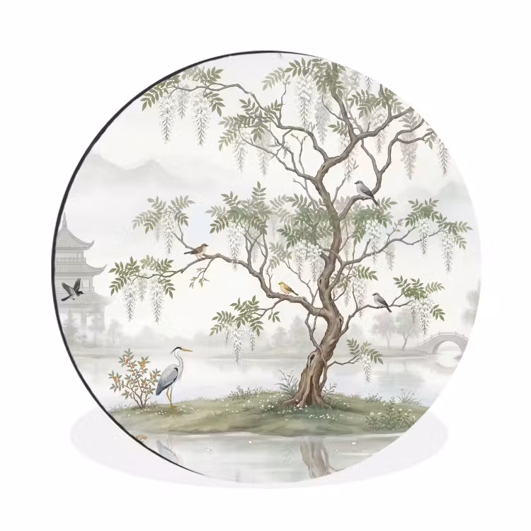 Reiger - Landschap - Groen Wandcirkel aluminium klein -3d