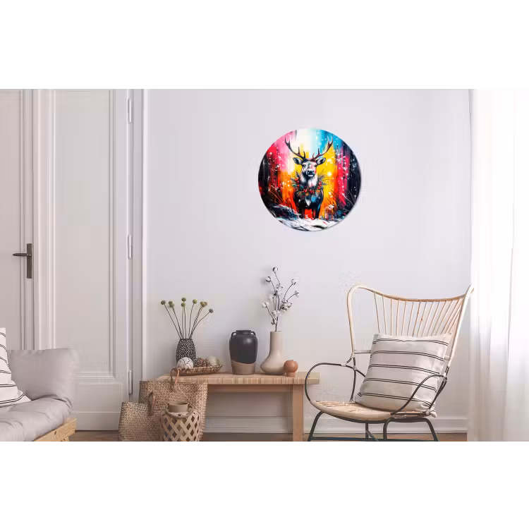 Rendier - Gewei - Krans - Kleurrijk Wandcirkel aluminium klein -woonkamer