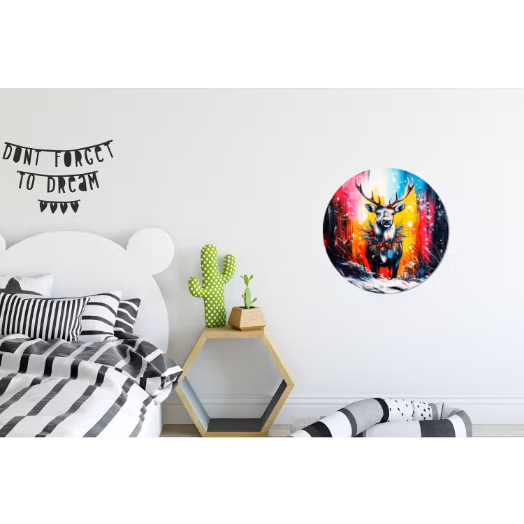 Rendier - Gewei - Krans - Kleurrijk Wandcirkel aluminium klein -kinderkamer