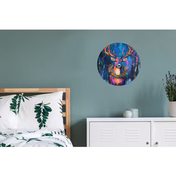 Rendier - Krans - Sprookjesachtig - Blauw Wandcirkel aluminium klein -slaapkamer