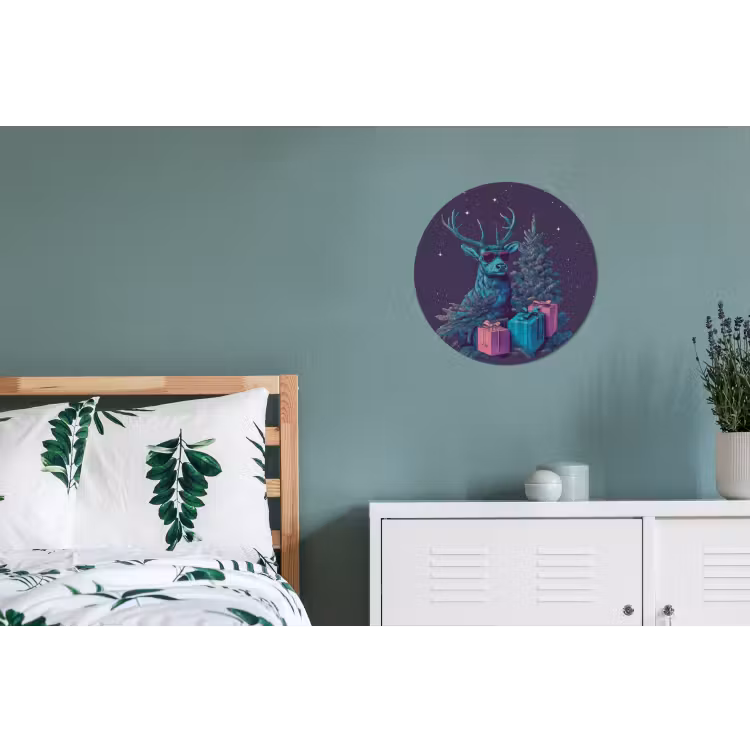 Rendier - Zonnebril - Neon - Kerstboom Wandcirkel aluminium klein -slaapkamer