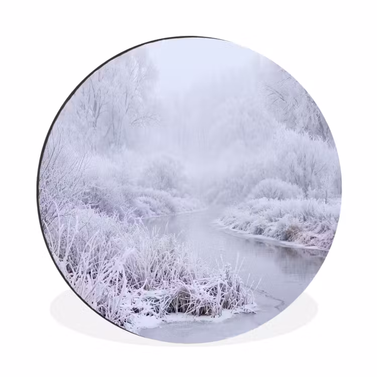 Rivier - Sneeuw - Bos - Winter - Schilderachtig Wandcirkel aluminium klein -3d
